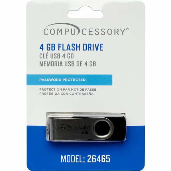 Compucessory 26465 Password Protected USB 2.0 Flash Drive, 4 GB, Black
