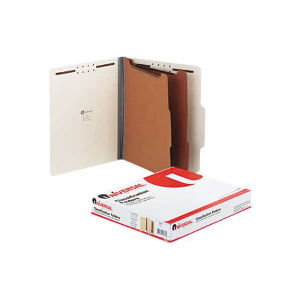 Universal Pressboard Classification Folder, Letter, Six-Section, Gray, 10/Box
