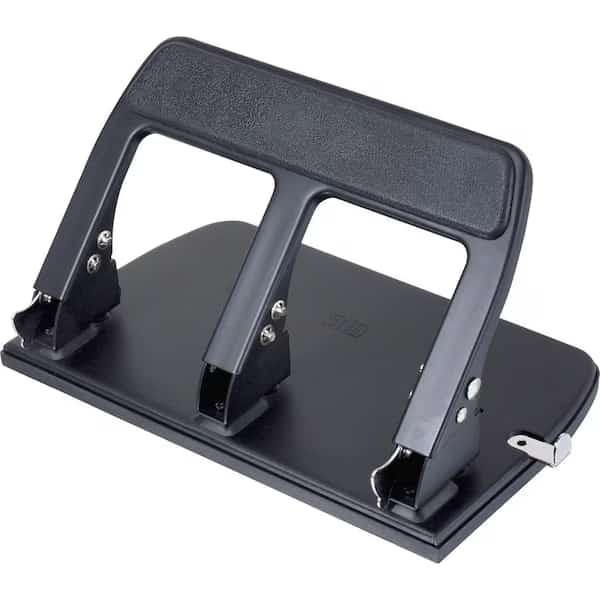 Heavy Duty Paper Punch, Three Hole, Blk
