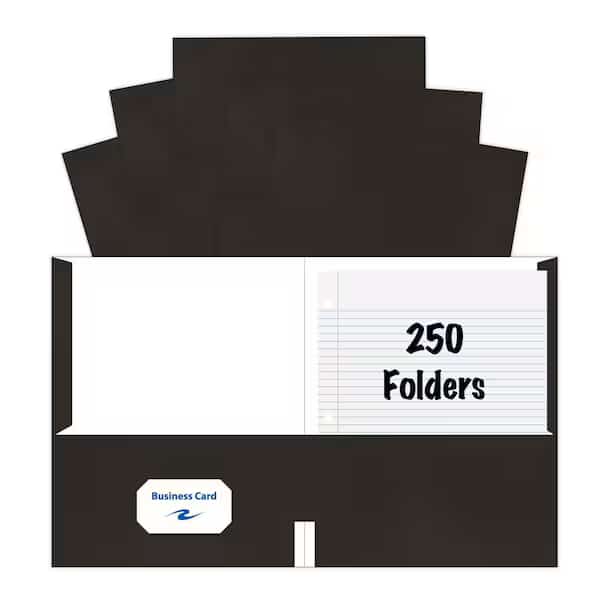 Case of Black Paper Pocket Folders, 11.75"x9.5", Twin Pockets hold 25 sheets each, 11 pt tag board, PK250