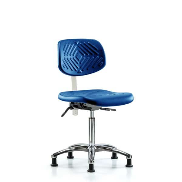 Poly Clean Room Chair, Med Bench, Glides, Blue