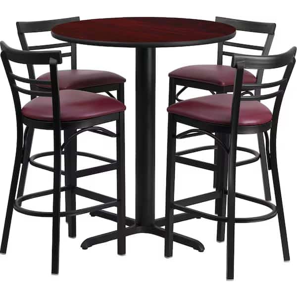 Mahogany Bar Table,X-Base,Burg Seats,24", Mfr#: HDBF1038-GG, FLASH FURNITURE
