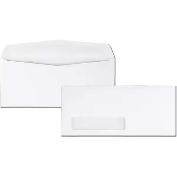 QualityPrk, WINDOW ENVELOPE, #10, COMMERCIAL FLAP, GUMMED CLOSURE, 4.13 X 9.5, WHITE, 500PK