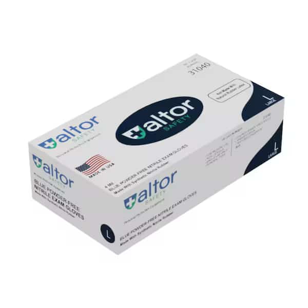 Disposable Gloves, 4 mil Palm, Nitrile, Powder-Free, L, 100 PK, Blue