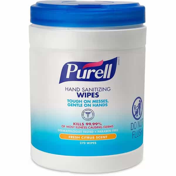 Hand Sanitizer Wipes, Canister, 270 Wipes per Container, Citrus