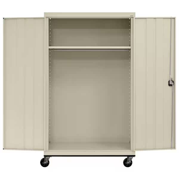 Solid Door Storage Cabinet, 46 in W, 72 in H, 24 in D, Putty