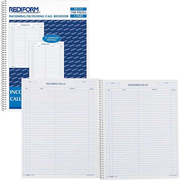 IncomingOutgoing Call Register Book, White