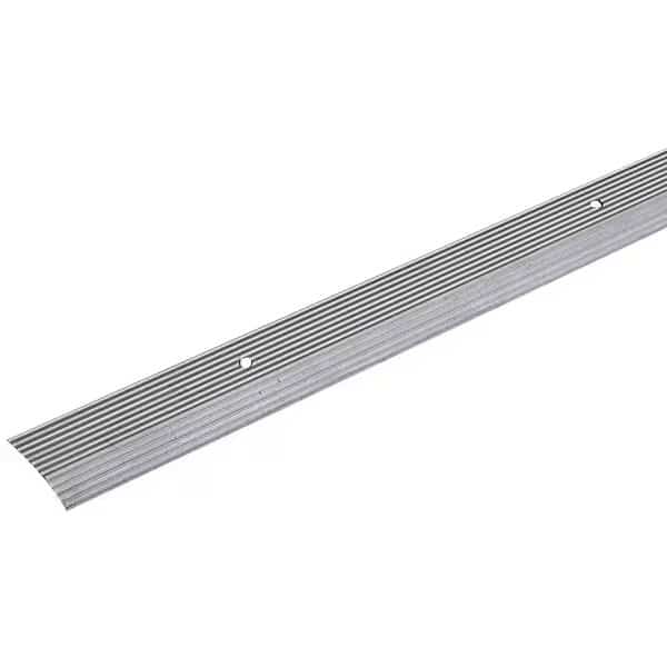 Carpet Trim, 36 in L, 2 in W, Fluted Surface, Aluminum, Silver