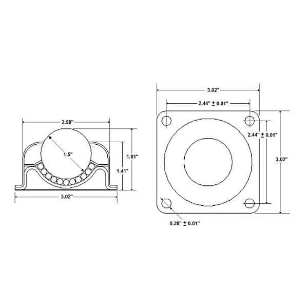 1" Main Ball Stud Mount Ball Transfer 1SP-BT254-3