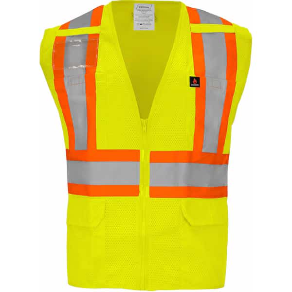 Two-Tone Hi-Vis FR Safety Vest 4XL Class 2 H Back, , Zipper 6 Pockets, ID Window