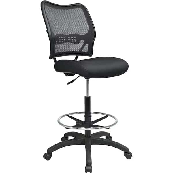 Mesh Drafting Chair, 27-1/2" to 32-1/2", No Arms, Black