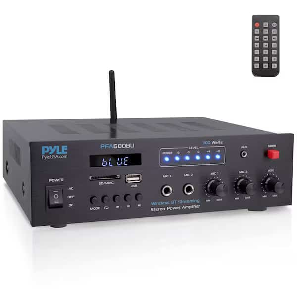 Pyle 300W Bluetooth Karaoke Amplifier, 2-Channel PA System, FM Radio, USB/SD, AUX, 2 Mic Inputs