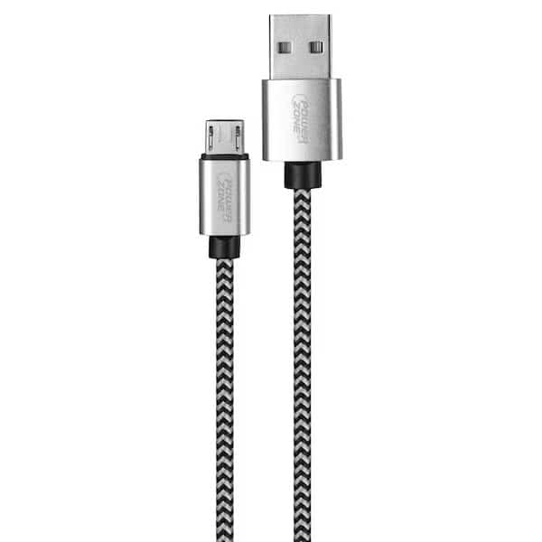 Micro Charging Cable, Braided Cable  Aluminum Alloy, Black  White Braided Cable, 6 ft L