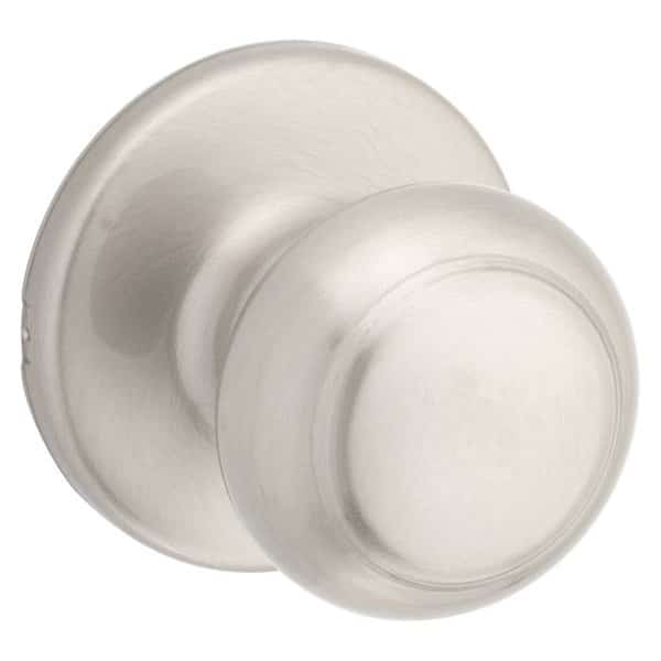 Passage Door Knob, 178 in Dia Knob, Metal, Satin Nickel