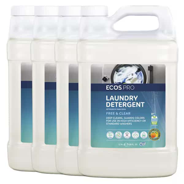 High Efficiency Laundry Detergent, Liquid, Odorless, Clear, 4 PK