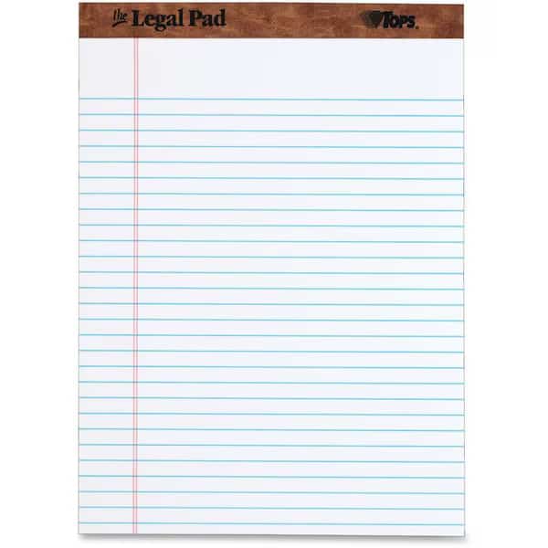TOPS The Legal Pad Rule Perforated Pads 75330, 8-1/2" x 11-3/4", White, 50 Sheets/Pad