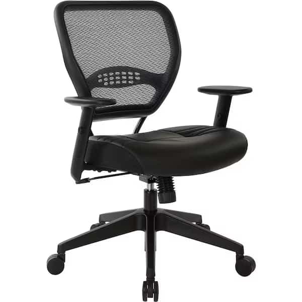 Managerial Chair Desk Chair, Adjustable Arms, 19" to 25" Height, Leather, Black