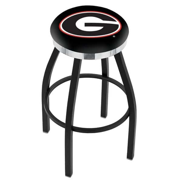 36" Blk Wrinkle Georgia "G" Swivel Bar Stool, Chrome Ring