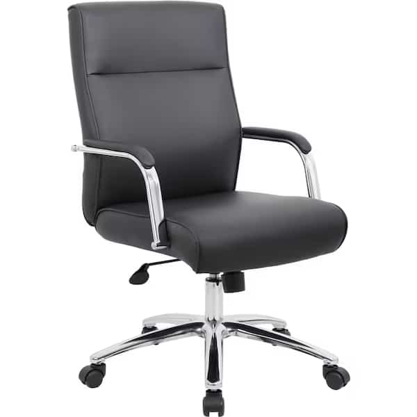 Black Executive Chair With Mahogany Frame, No Nail Heads
