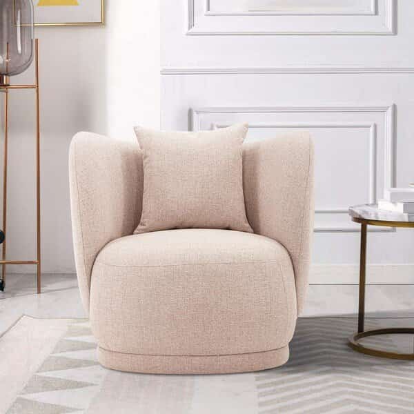 Contemporary Siri Linen Accent Chair with Pillows in Wheat