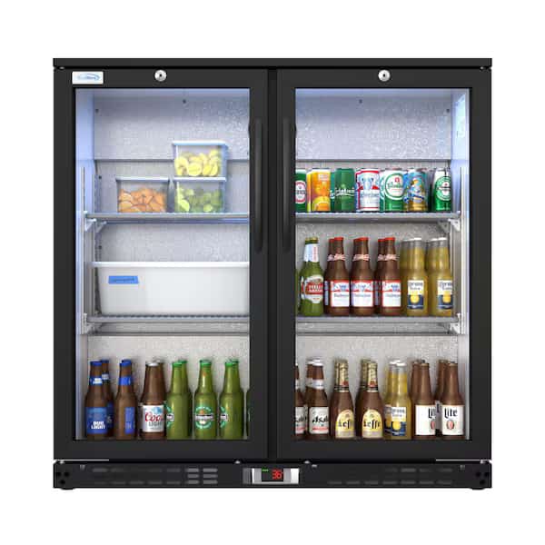 2 Door Back Bar Cooler  Counter Height Glass Door Refrigerator with LED Lighting - 7.4 cu.ft., Black