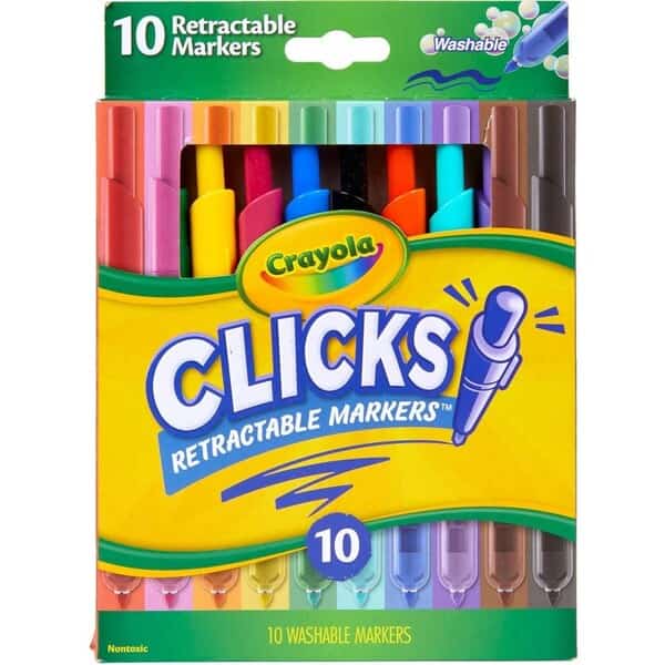 CLICKS Washable Retractable Markers, 10 Colors Per Set, 20PK