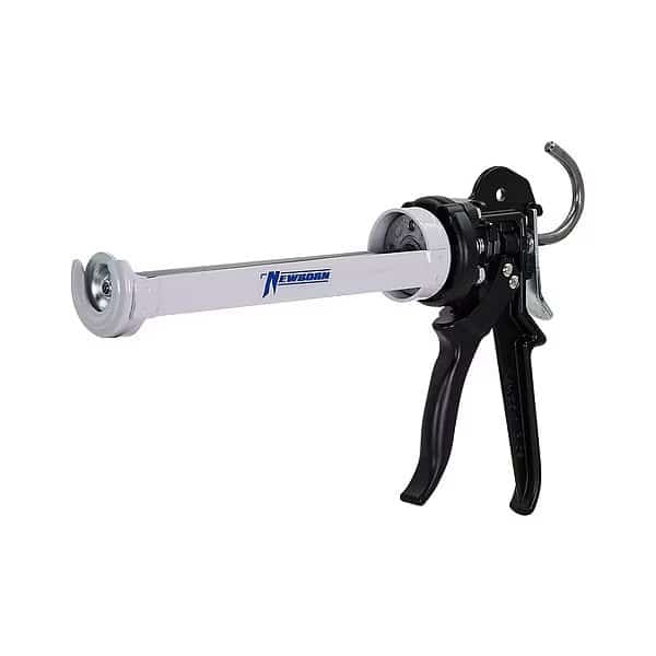 Caulk Gun, 10 oz Container Size, Steel, 26:01:00, Revolving Half Barrel Frame, Black/White