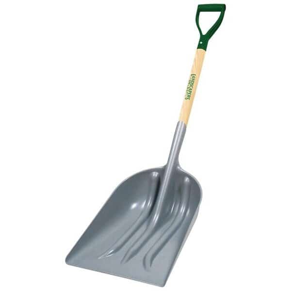 Scoop Shovel, 14 in W x 12 in L Blade, ABS Blade, Wood Handle, D-Grip