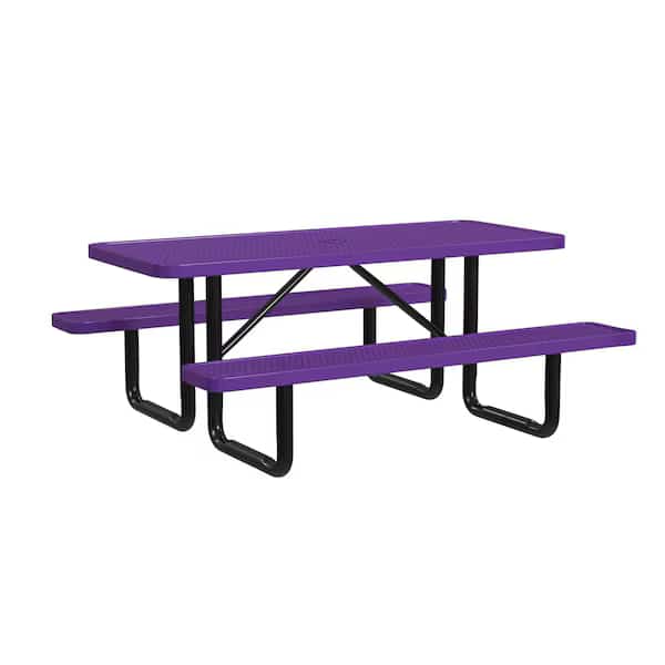 Rectangle Picnic Table, Purple, In Ground Mount, 6 ft L