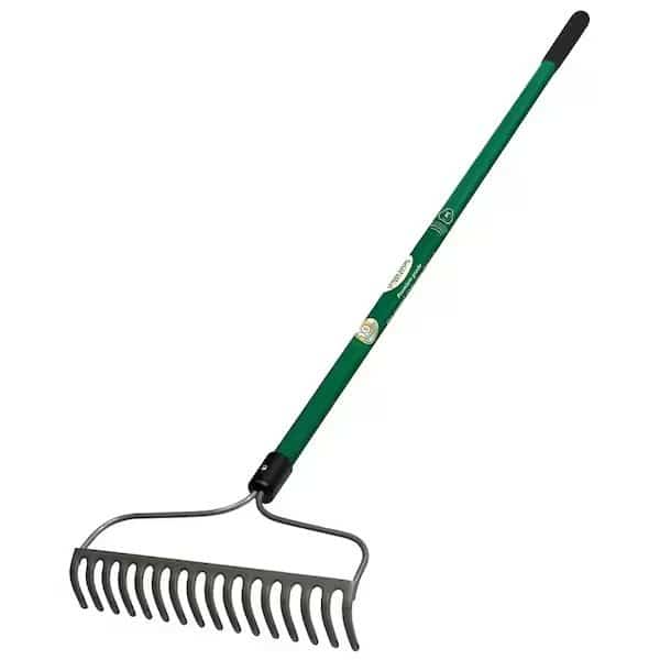 Bow Rake, 16 in W Head, 16 Tine, Steel Tine, 60 in L Handle