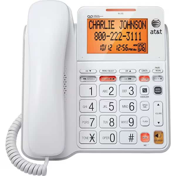 Corded Digital Phone System, XLarge Display, Corded, White