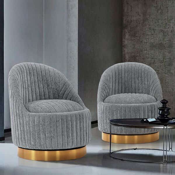 Modern Leela Swivel Boucle Accent Chair in Grey, 2PK