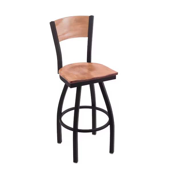25" Blk Wrinkle Bemidji State Swivel Bar Stool, Laser Engraved Back