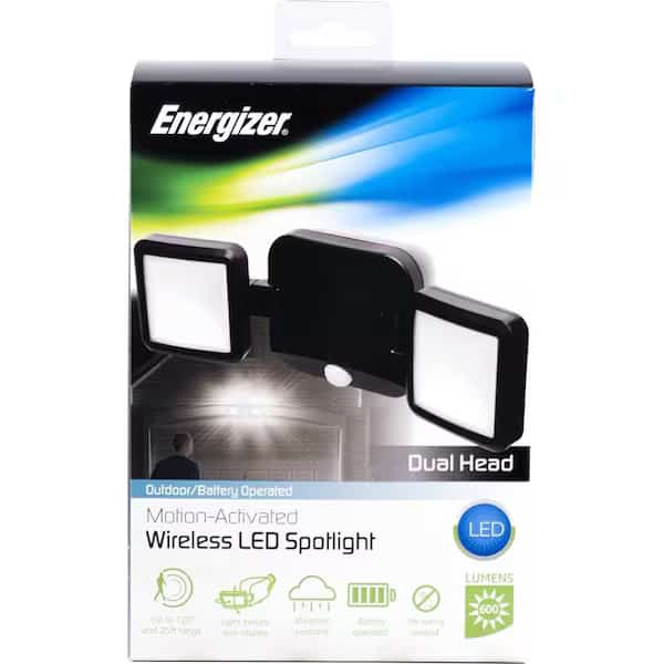 Energizer Battery Operated Motion Sensing LED Security Light, Dual Head, 600lm