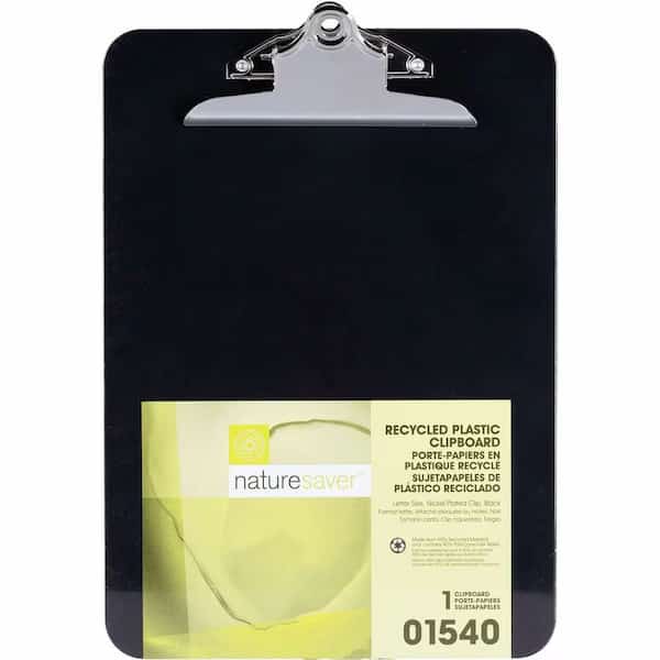Nature Saver Recycled Plastic Clipboard, 9" x 12-1/2", Black