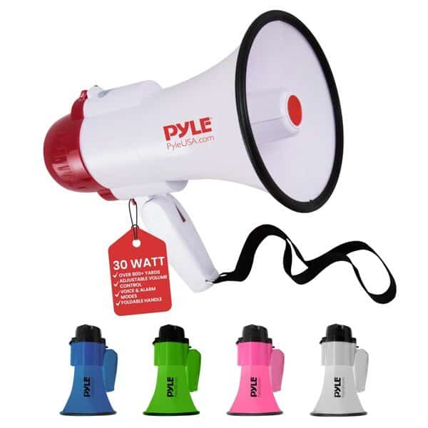 Pyle Lightweight 30-Watt Megaphone Bullhorn - Adjustable Volume, Built-in Siren, 800-Yard Range