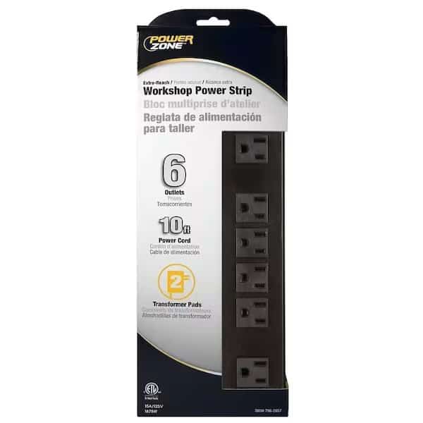 Power Outlet Strip, 6 Socket, 15 A, 125 V