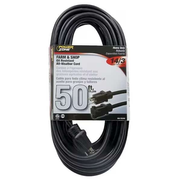 SJTOW Extension Cord, 14 AWG, Outdoor, 14/3, 1 Outlets, Black, 50 ft