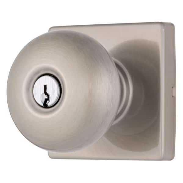Mendocino Series Keyed Entry Contemporary Ball Knob Square Rose Satin Nickel Finish