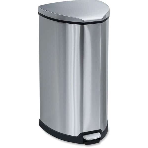 10 gal Half-Round Wastebasket, Stainless Steel, 14" Dia, Step-On, Stainless Steel
