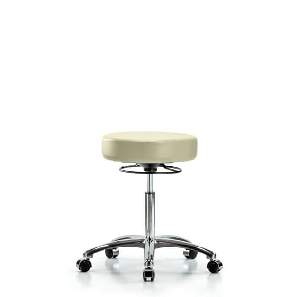 Bench Stool, Med, Chrom, Vinyl, Castrs, Wht