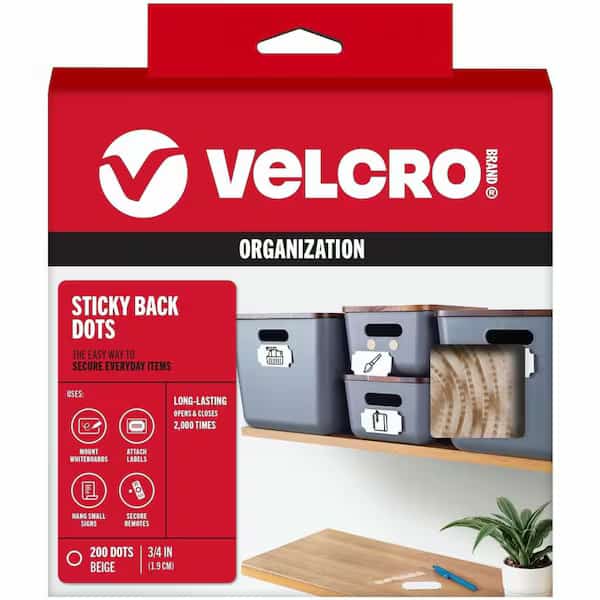 Reclosable Fastener, Disc, Rubber Adhesive, 3/4 in, Beige, 200 PK, Velcro Brand, Mfr#: 90140