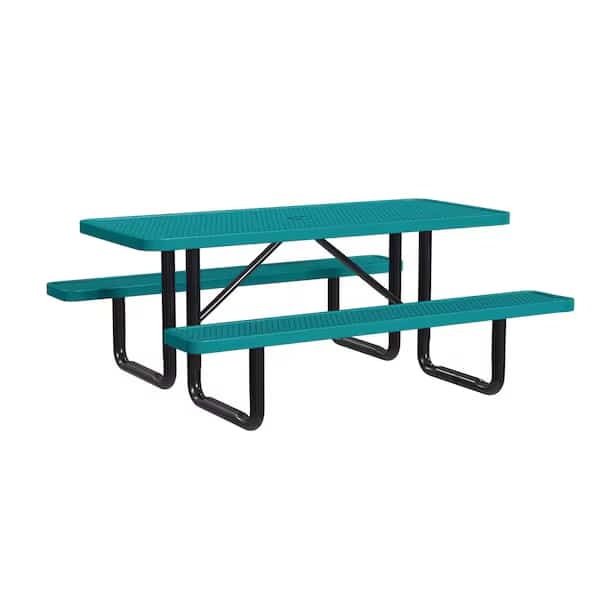 Rectangle Picnic Table, Teal, Surface Mount, 6 ft L