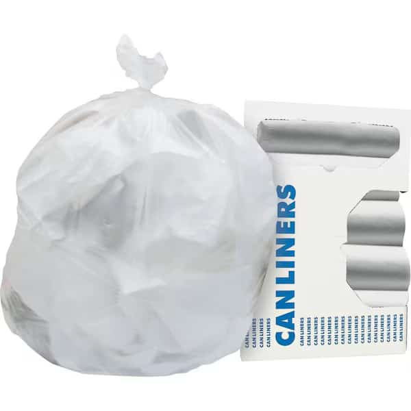 10 gal Trash Bags, 24 in x 24 in, Standard-Duty, 6 microns, Natural