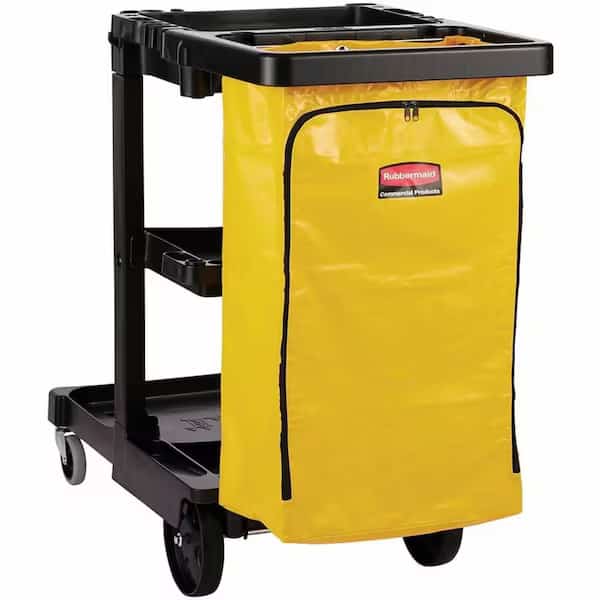 Janitor Cleaning Cart with Zip Bag, 24 gal Capacity, 46 in L, 21 3/4 in W, 38 3/8 in H, Black/Yellow