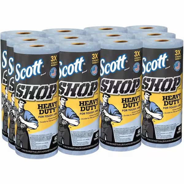 Scott Shop Towels Heavy Duty (32992), Blue Shop Towels for Solvents, 60 Towels/Roll, 12 Rolls/