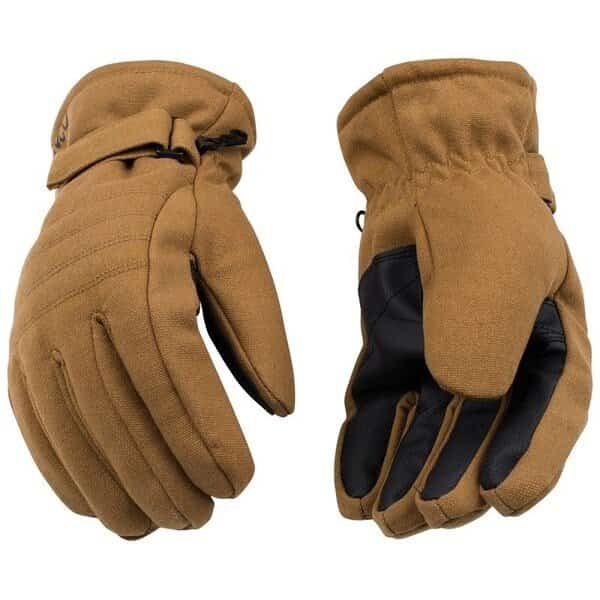 Ski Gloves, L, Wing Thumb, HookandLoop Cuff, Canvas, Brown