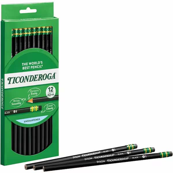 Dixon Ticonderoga Woodcase HB No 2 Pencil With Eraser, Black Barrel, Dozen