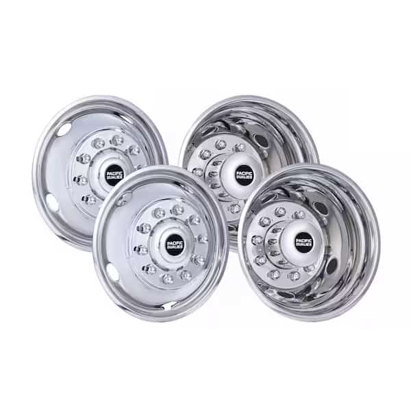 Fits 19-1/2" - 10 Lug, 5 Vent Holes Wheel, Polished, Stainless Steel, Set Of 4