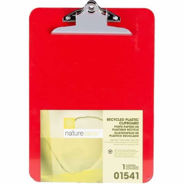 Nature Saver Recycled Plastic Clipboard, 9" x 12-1/2", Red